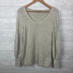 Chico's Women's Size 0/Small Speckled Long Sleeve V Neck Pullover Sweater